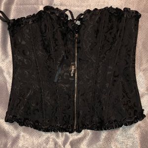 Adore Me Black Zip Corset front with tie back NWT SizeL